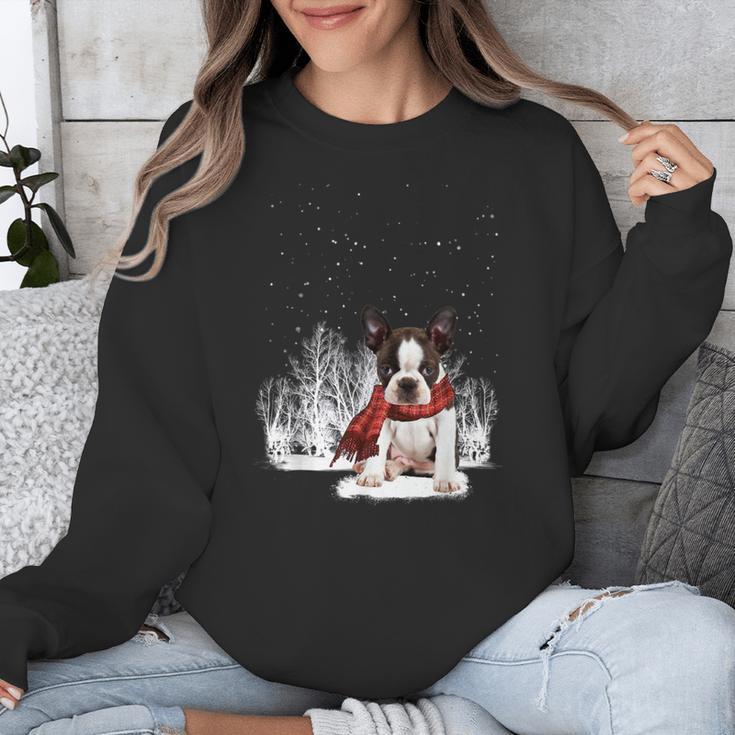 Boston Terrier In The Snow Merry Christmas Winter Unisex Sweatshirt, Boston Terrier Christmas Gifts, funny design