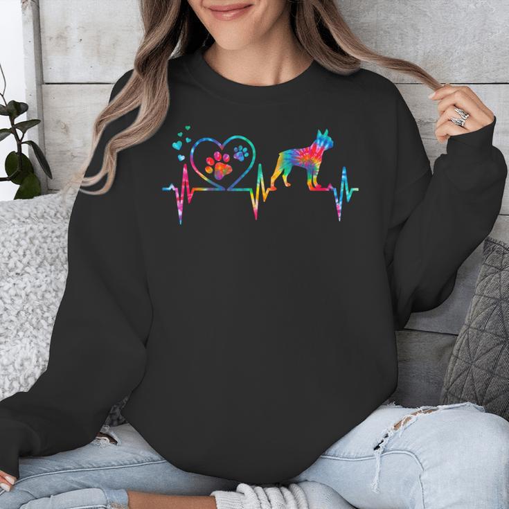 Boston Terrier Tie Dye Heartbeat Love Dog Men Women Unisex Sweatshirt, funny design