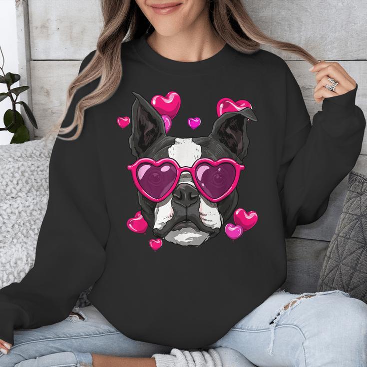 Boston Terrier Valentines Day Shirt Heart Dog Lover Unisex Sweatshirt, funny design
