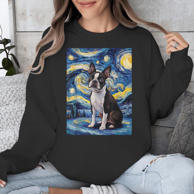 Boston Terrier Van Gogh Starry Night Unisex Sweatshirt, funny design
