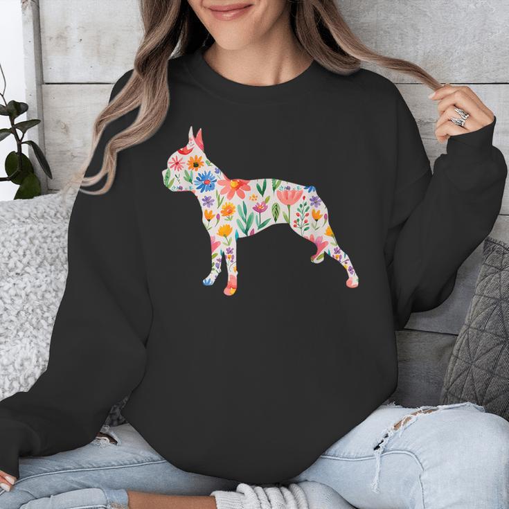 Boston Terrier Watercolor Flowers Unisex Sweatshirt, funny design