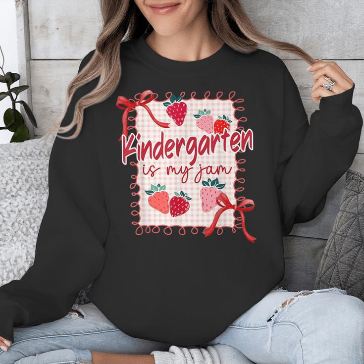 Bow Strawberry Kindergarten Is My Jam Teacher Kinder Team Unisex Sweatshirt, funny design Bow Strawberry Kindergarten Is My Jam Teacher Kinder Team Unisex Sweatshirt, funny design