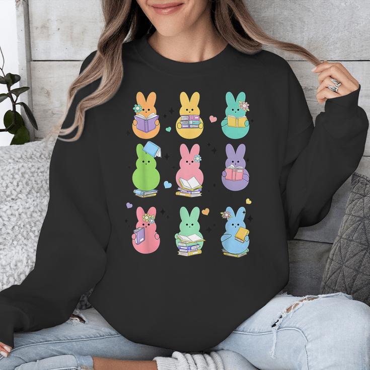 Bunny Reading Books Easter Day Librarian Teacher Book Unisex Sweatshirt, Easter Teacher Gifts, funny design