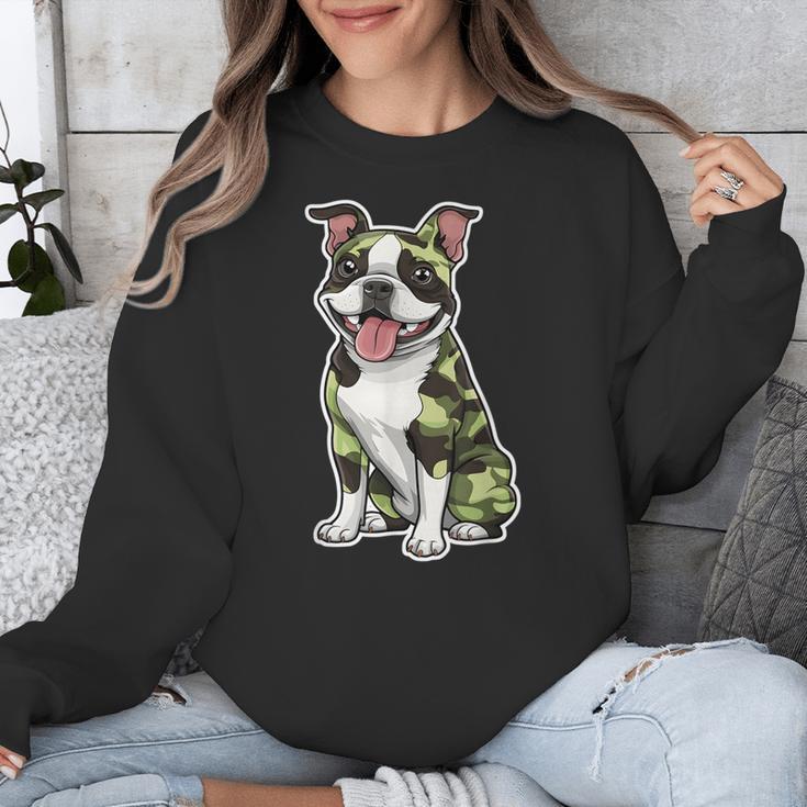 Camo Boston Terrier Pet Owner Camouflage Dog Lover Unisex Sweatshirt, funny design