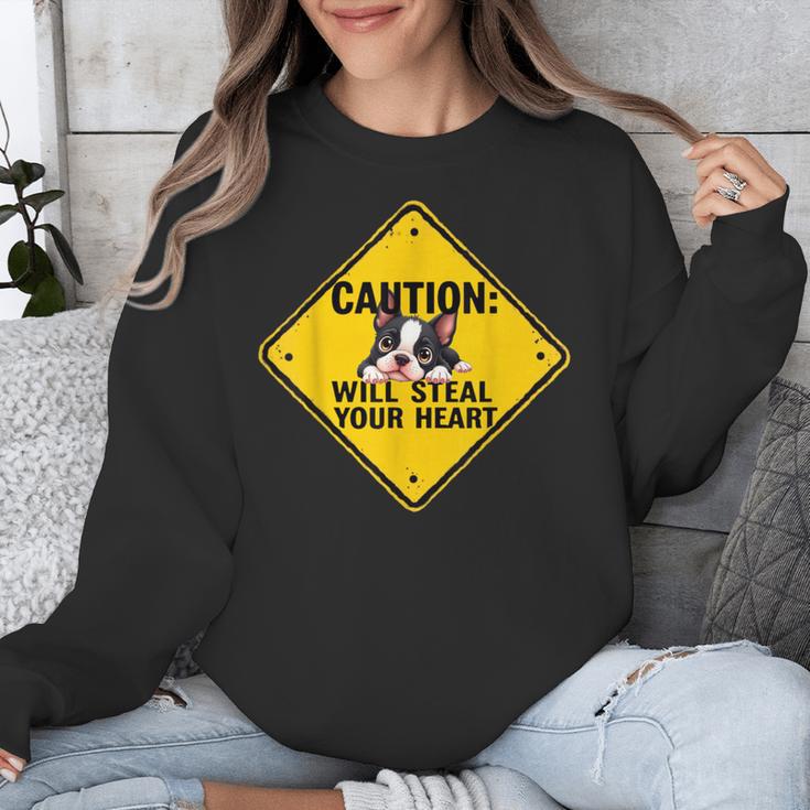 Caution Sign Boston Terrier Dog Bostie Puppy Unisex Sweatshirt, funny design