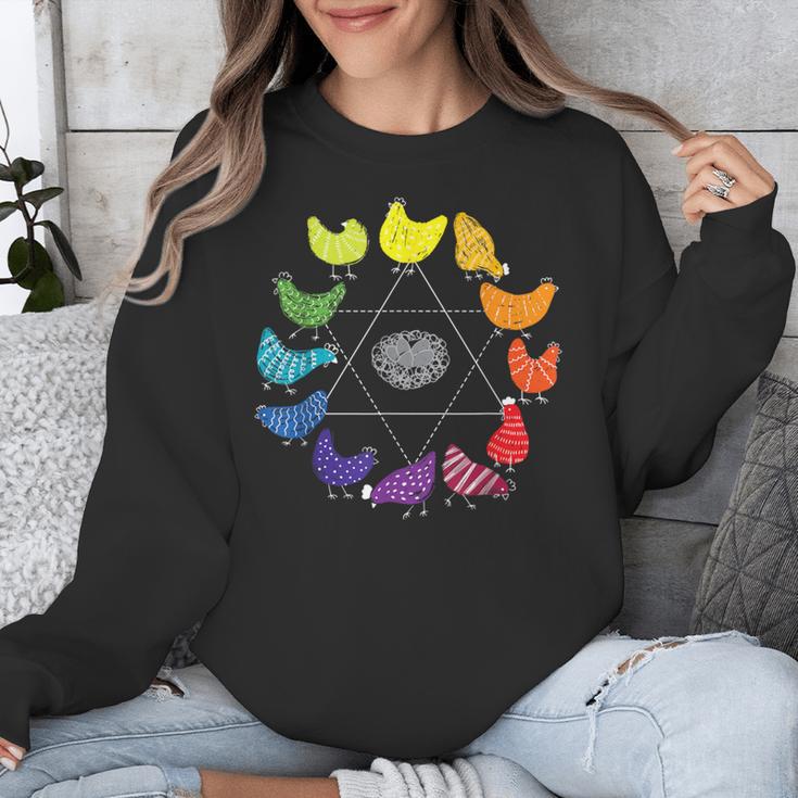 Chicken Themed Color Wheel Educational Art Teacher Artist Men Women Girls Kids Unisex Sweatshirt, funny design