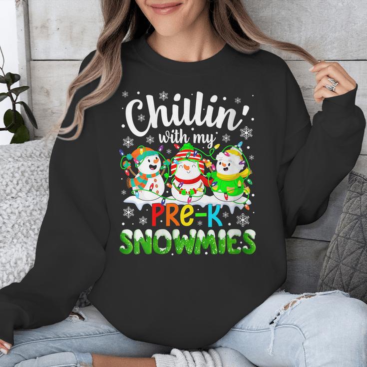 Chillin With My Pre-K Snowmies Christmas Teacher Xmas Unisex Sweatshirt, funny design