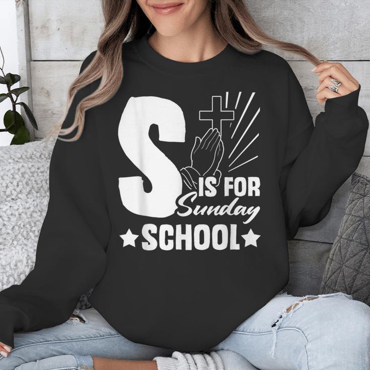 Christian Teacher S Is For Sunday School Essentials Unisex Sweatshirt, funny design Christian Teacher S Is For Sunday School Essentials Unisex Sweatshirt, funny design