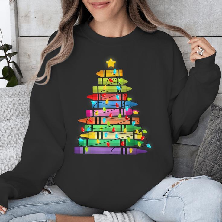 Christmas Tree Made Of Crayons School Teacher Life Student Unisex Sweatshirt, funny design