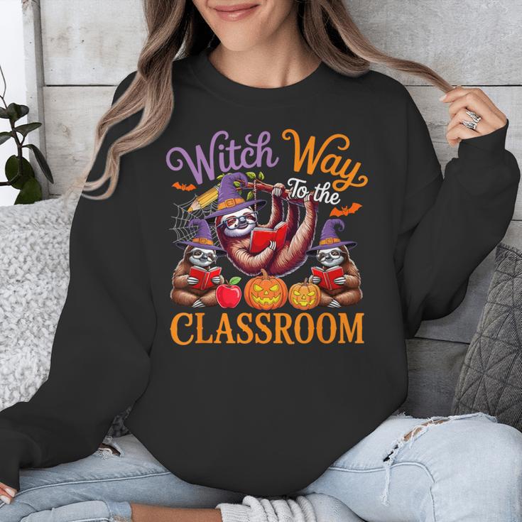 Way To Classroom Halloween Witch Three Cute Sloths Teacher Unisex Sweatshirt, funny design