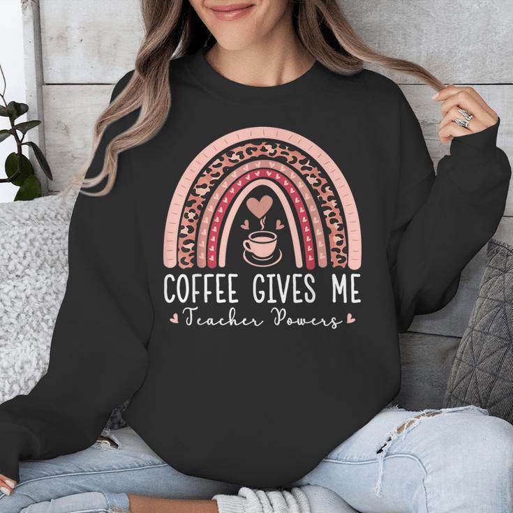 Coffee Gives Me Teacher Powers Leopard Rainbow Teacher Unisex Sweatshirt, funny design