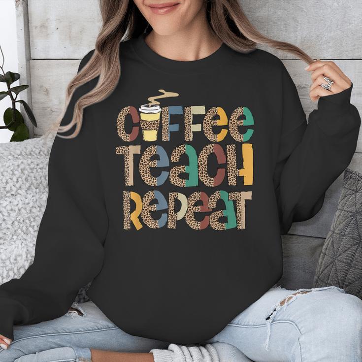 Coffee Teach Repeat Leopard Print Back To School Teachers Unisex Sweatshirt, funny design Coffee Teach Repeat Leopard Print Back To School Teachers Unisex Sweatshirt, funny design