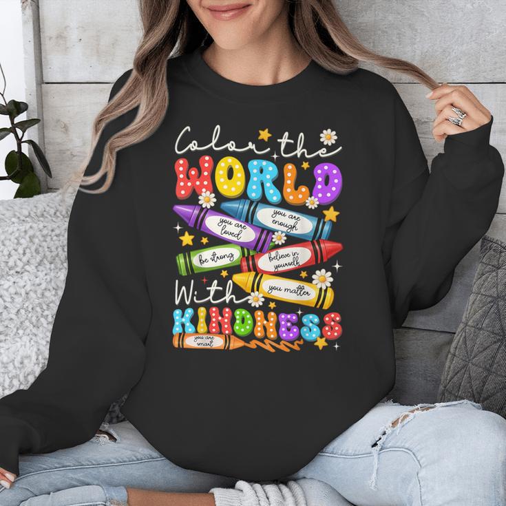 Color The World With Kindness Crayon Positivity Teacher Unisex Sweatshirt, funny design