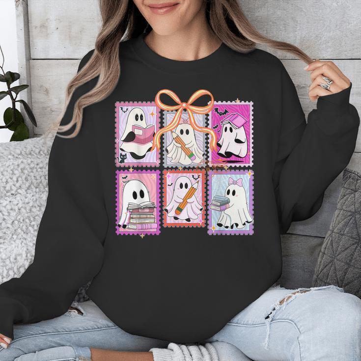 Coquette Bow Spooky Teacher Ghost Halloween Trick Or Teach Unisex Sweatshirt, funny design Coquette Bow Spooky Teacher Ghost Halloween Trick Or Teach Unisex Sweatshirt, funny design