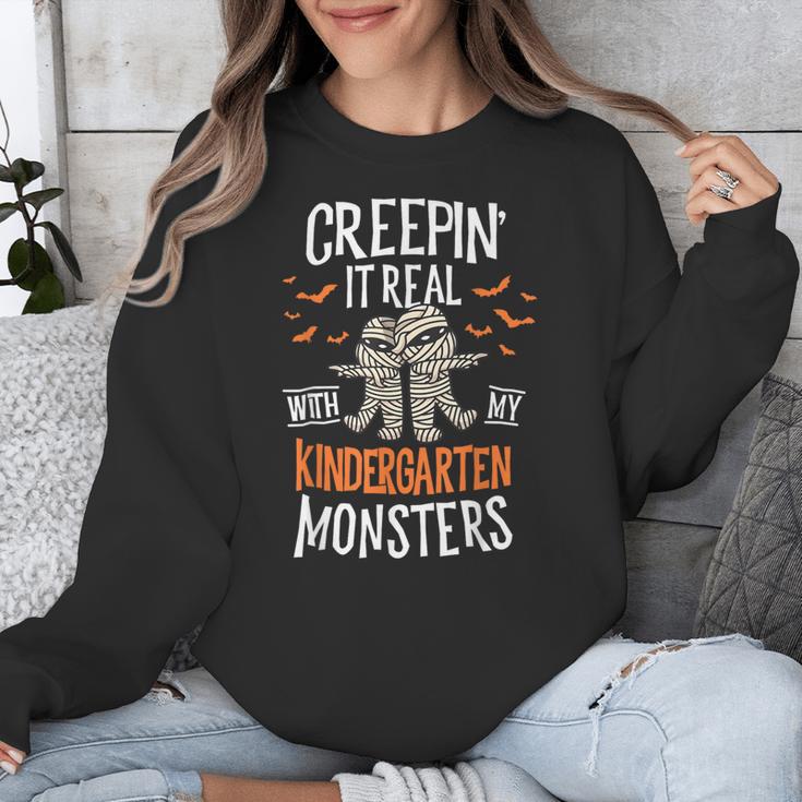 Creepin It Real Kindergarten Monsters Halloween Teacher Unisex Sweatshirt, funny design