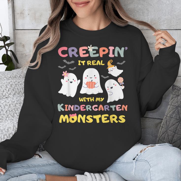Creepin It Real With Kindergarten Monsters Halloween Teacher Unisex Sweatshirt, funny design Creepin It Real With Kindergarten Monsters Halloween Teacher Unisex Sweatshirt, funny design