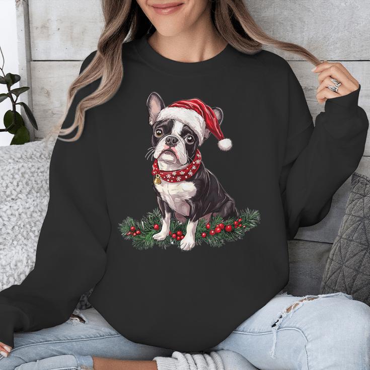 Cute Boston Terrier Dog Christmas Merry X-Mas Graphic Unisex Sweatshirt, Boston Terrier Christmas Gifts, funny design