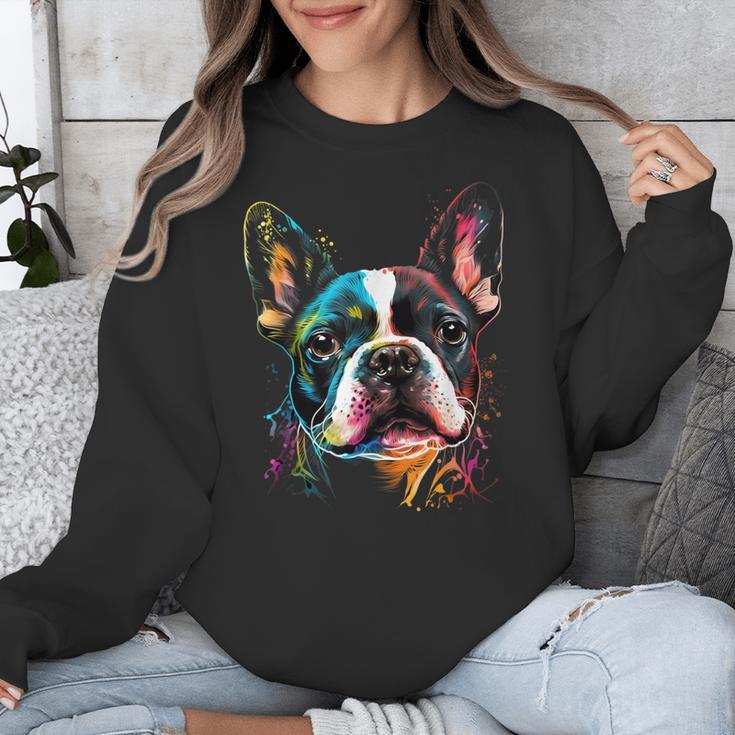 Cute Boston Terrier Puppy Dog Art Lover Unique Painting For Men Women Kids Unisex Sweatshirt, funny design