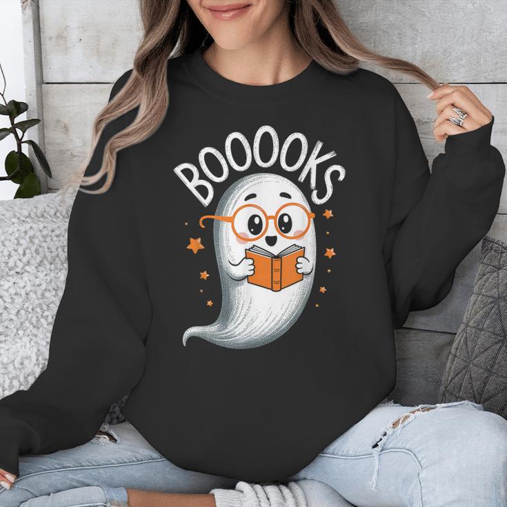 Cute Ghost Book Reading Halloween Teacher Unisex Sweatshirt, funny design