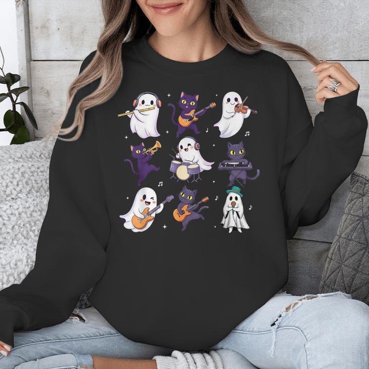 Cute Ghost Cat Playing Musical Halloween Music Teacher Unisex Sweatshirt, funny design Cute Ghost Cat Playing Musical Halloween Music Teacher Unisex Sweatshirt, funny design