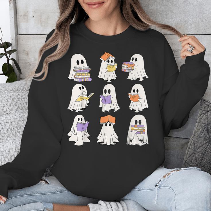 Cute Ghost Reading Books Teacher Halloween Reading Men Women Kids Unisex Sweatshirt, funny design