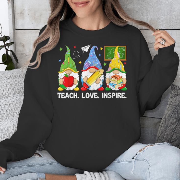 Cute Gnomes Teach Love And Inspire Back To School Teacher Unisex Sweatshirt, funny design