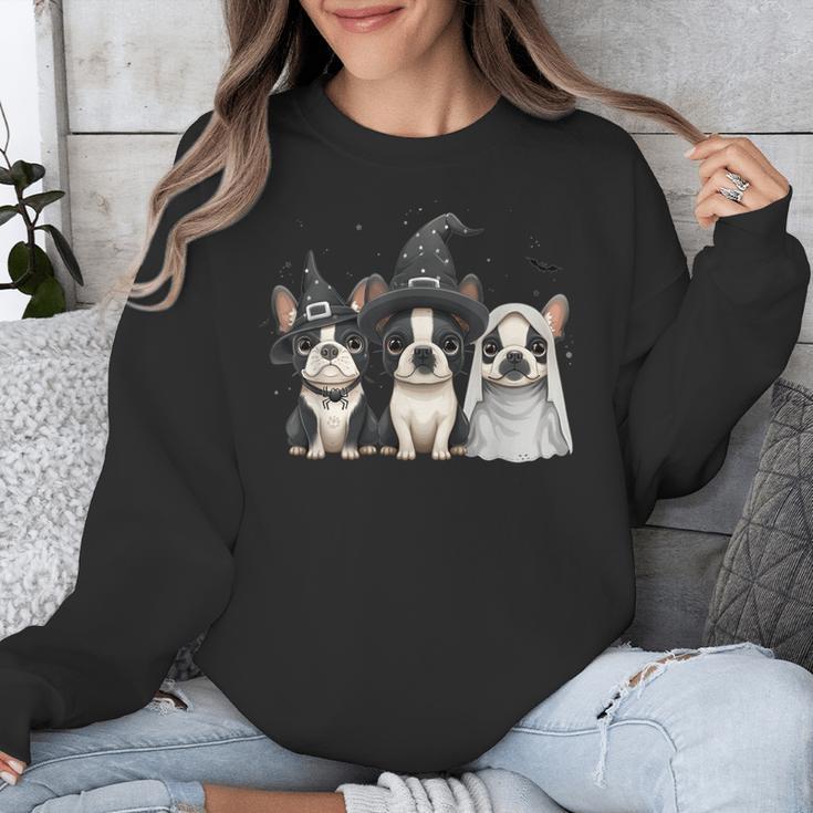 Cute Halloween Boston Terrier Dogs Witch Hat Ghost Dog For Men Women Kids Unisex Sweatshirt, Boston Terrier Ghost Gifts, Boston Terrier Halloween Gifts, funny design