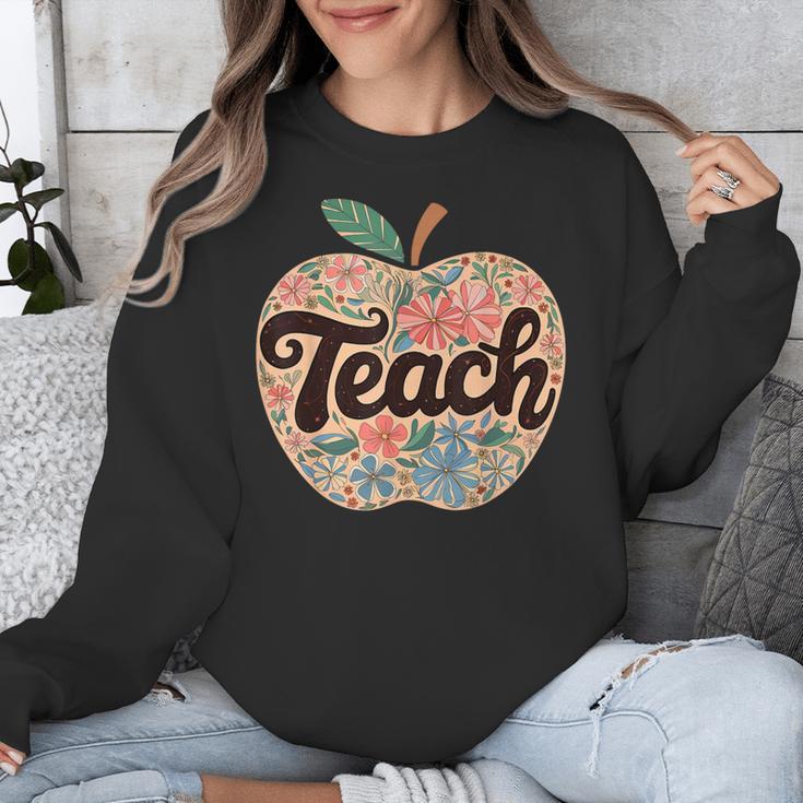 Cute Teacher With Apple Retro Teacher Kids Back To School Unisex Sweatshirt, funny design Cute Teacher With Apple Retro Teacher Kids Back To School Unisex Sweatshirt, funny design