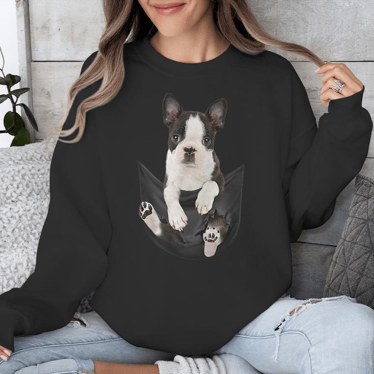 Dog Lovers Boston Terrier In Pocket Dog Face For Men Women Kids Unisex Sweatshirt, funny design