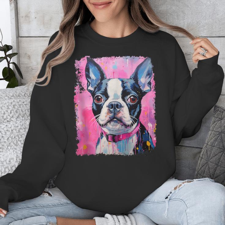 Dog Pink Boston Terrier Unisex Sweatshirt, funny design