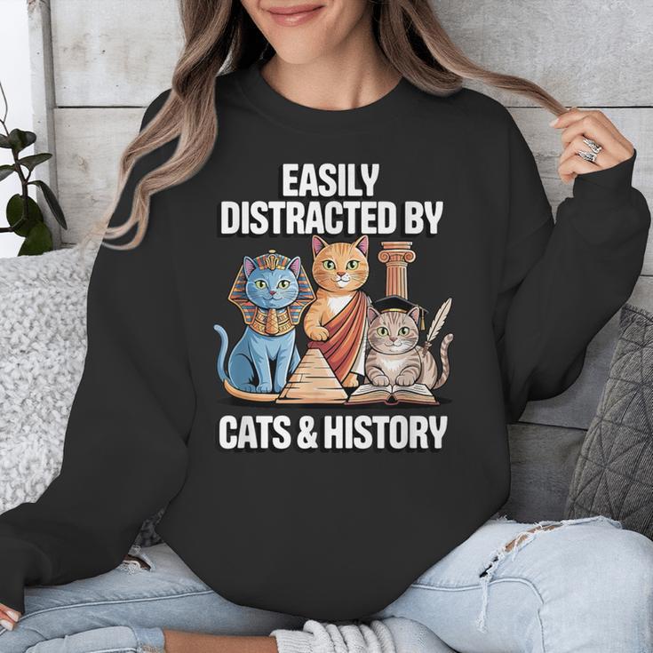 Easily Distracted By Cats & History Teacher Women Men Unisex Sweatshirt, History Teacher Gifts, funny design