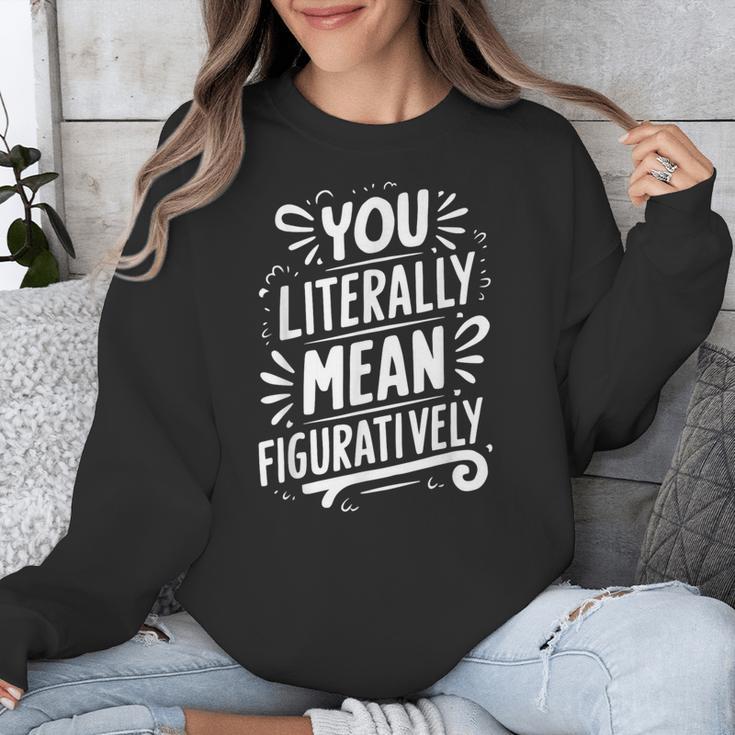 English Teacher Grammar Police Language Nerd You Literally Mean Figuratively V-Neck Modern Short Sleeve Small Unisex Sweatshirt, English Teacher Gifts, funny design