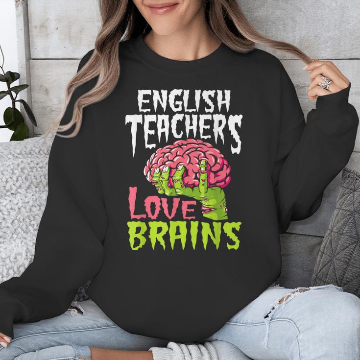 English Teachers Love Brains Zombie Teacher School Halloween Unisex Sweatshirt, English Teacher Gifts, funny design