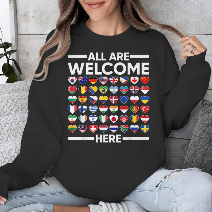 ESL Teacher All Are Welcome Here For Worlds Virtual Teachers Unisex Sweatshirt, Esl Teacher Gifts, funny design ESL Teacher All Are Welcome Here For Worlds Virtual Teachers Unisex Sweatshirt, Esl Teacher Gifts, funny design