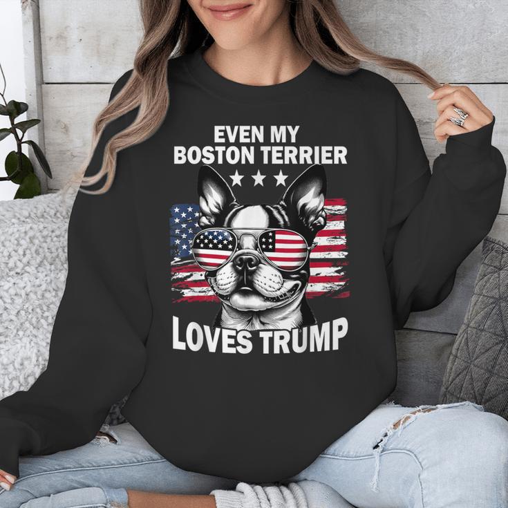 Even My Boston Terrier Loves Trump Trump Supporter Dog Lover Unisex Sweatshirt, funny design