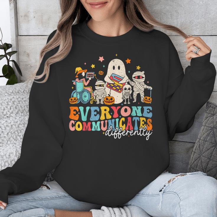 Everyone Communicates Differently Halloween SLP Sped Teacher Unisex Sweatshirt, funny design Everyone Communicates Differently Halloween SLP Sped Teacher Unisex Sweatshirt, funny design