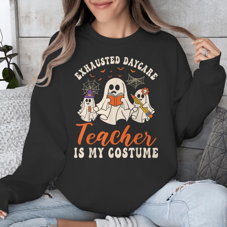 Exhausted Daycare Teacher Is My Costume Halloween Ghost Fun For Men Women Unisex Sweatshirt, funny design