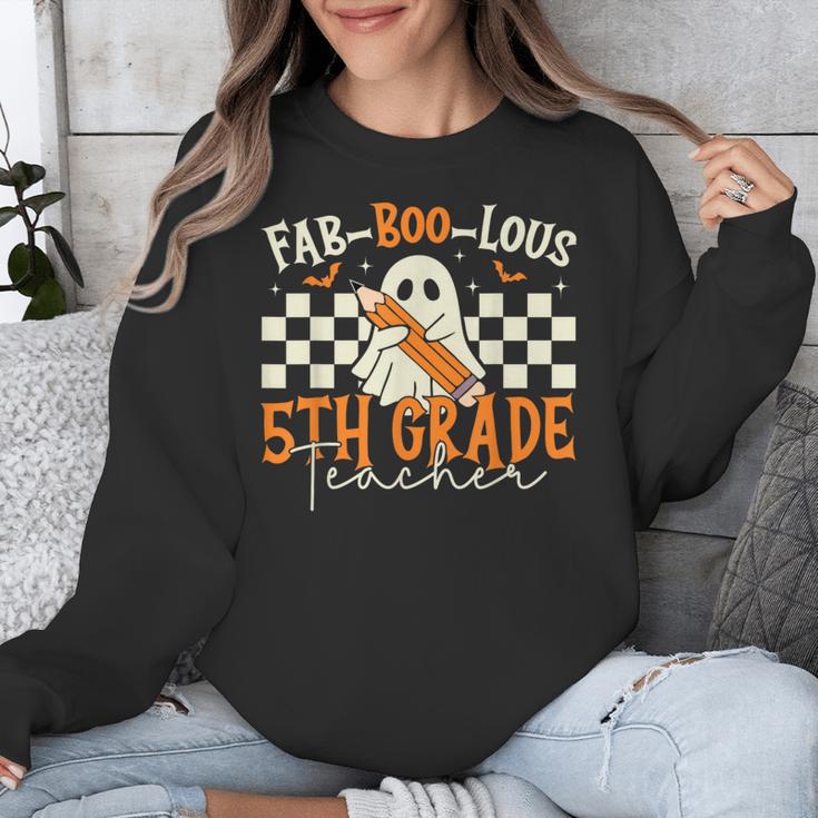Fab Boo Lous 5th Grade Teacher Retro Ghost Spooky Halloween Unisex Sweatshirt, funny design
