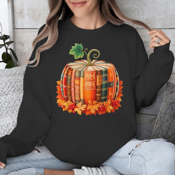 Fall Book Autumn Reading Teacher Halloween Pumpkin Season Unisex Sweatshirt, funny design