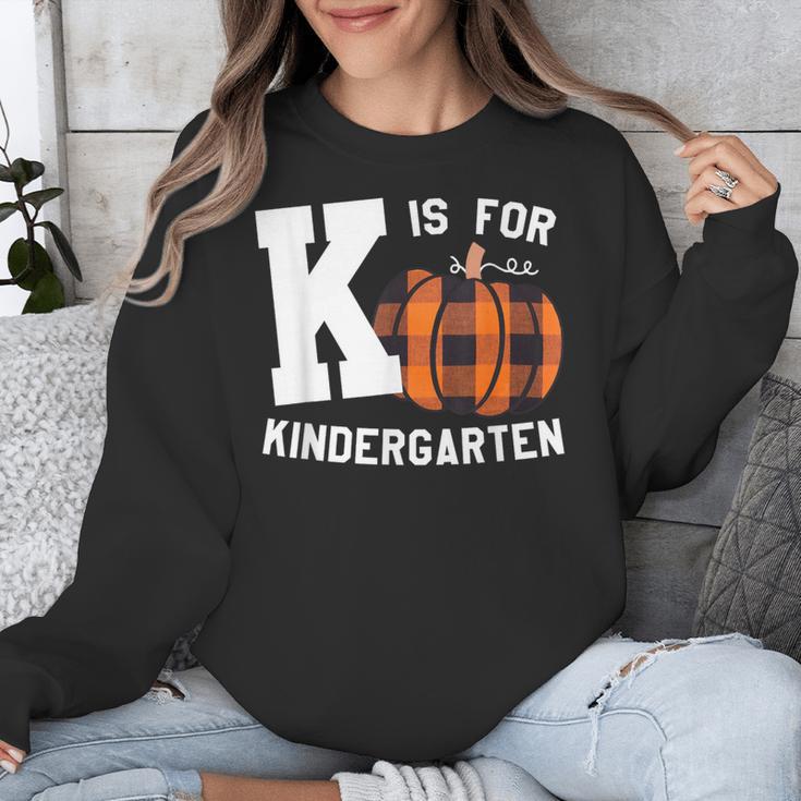 Fall Kindergarten Teacher K Is For Buffalo Plaid Pumpkin Unisex Sweatshirt, funny design Fall Kindergarten Teacher K Is For Buffalo Plaid Pumpkin Unisex Sweatshirt, funny design
