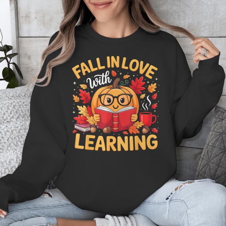 Fall In Love With Learning Pumpkin Thanksgiving Teacher Fall Unisex Sweatshirt, funny design