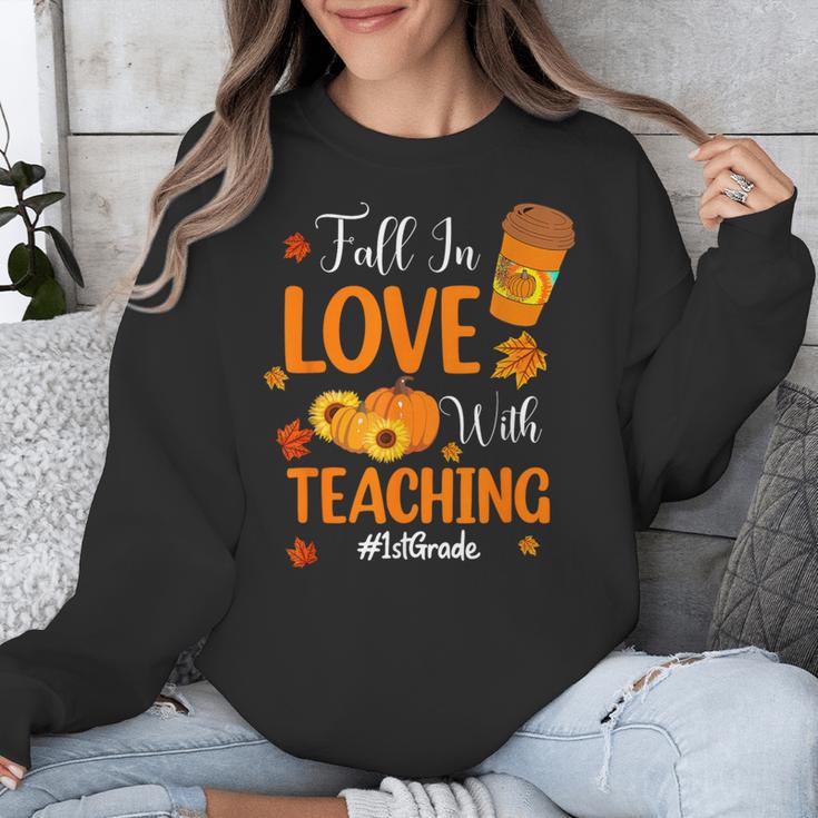 Fall In Love With Teaching 1st Grade Teacher Thanksgiving For Men Women Girls Kids Unisex Sweatshirt, funny design