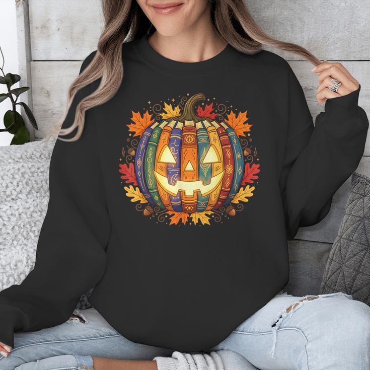 Fall Pumpkin Book Lover Spooky Librarian Teacher Halloween Unisex Sweatshirt, funny design