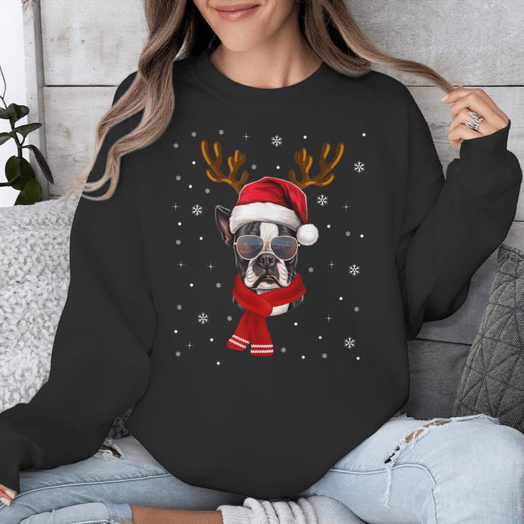 Family Matching Reindeer Xmas Boston Terrier Christmas Unisex Sweatshirt, Boston Terrier Christmas Gifts, funny design