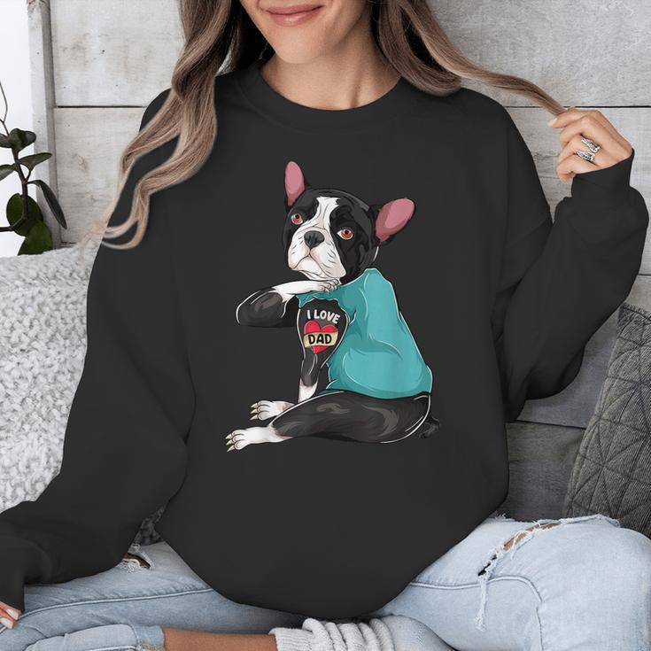 Father's Day Gift Dog Dad Boston Terrier i Love Dad Tattoo Unisex Sweatshirt, Boston Terrier Dad Gifts, funny design