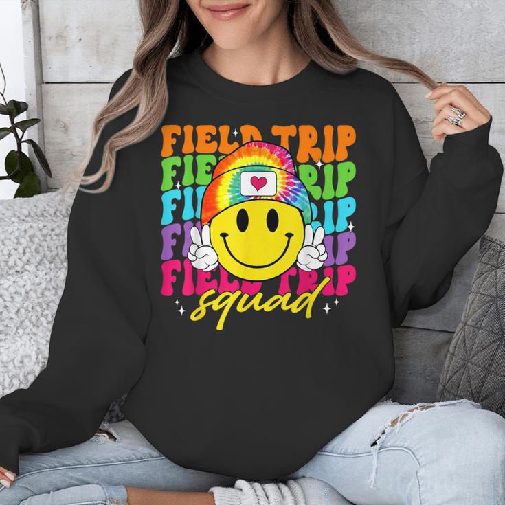 Field Trip Squad Groovy Field Day Smile Face Teacher Tie Dye Unisex Sweatshirt, Groovy Teacher Gifts, funny design Field Trip Squad Groovy Field Day Smile Face Teacher Tie Dye Unisex Sweatshirt, Groovy Teacher Gifts, funny design