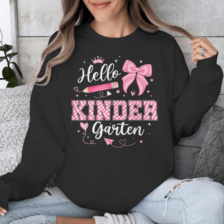 First Day Of School Teacher Girl Coquette Hello Kindergarten Unisex Sweatshirt, funny design First Day Of School Teacher Girl Coquette Hello Kindergarten Unisex Sweatshirt, funny design