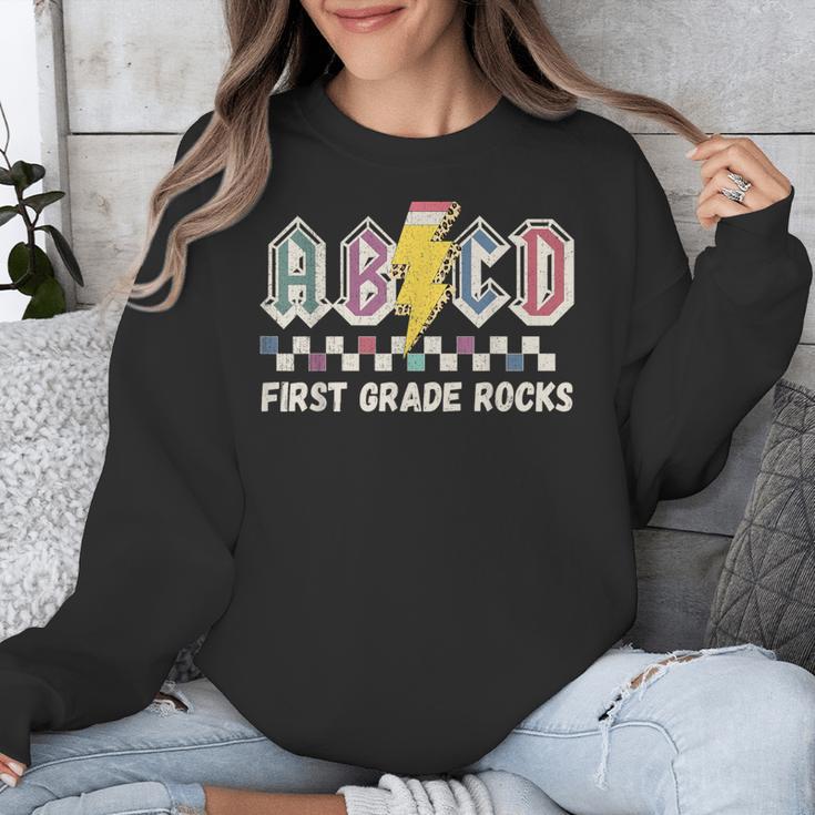 First Grade Rocks Teachers Back To School ABCD Rock Students Unisex Sweatshirt, First Grade Teacher Gifts, funny design First Grade Rocks Teachers Back To School ABCD Rock Students Unisex Sweatshirt, First Grade Teacher Gifts, funny design
