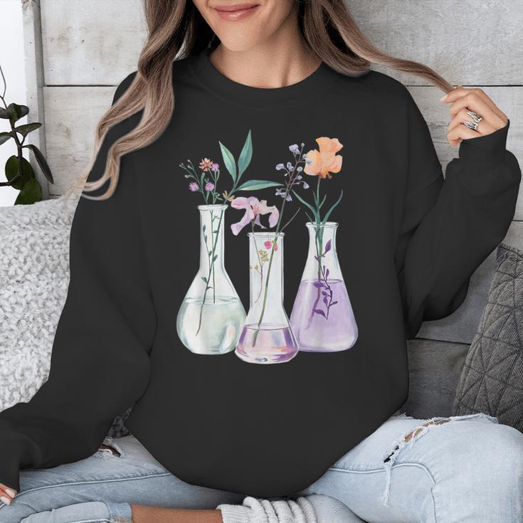 Flowers Test Tube Chemistry Student Science Teacher Women Unisex Sweatshirt, Science Teacher Gifts, funny design