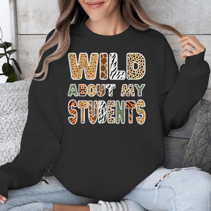Fun Zoo Animal Print Teacher Shirts Wild About My Students Unisex Sweatshirt, funny design
